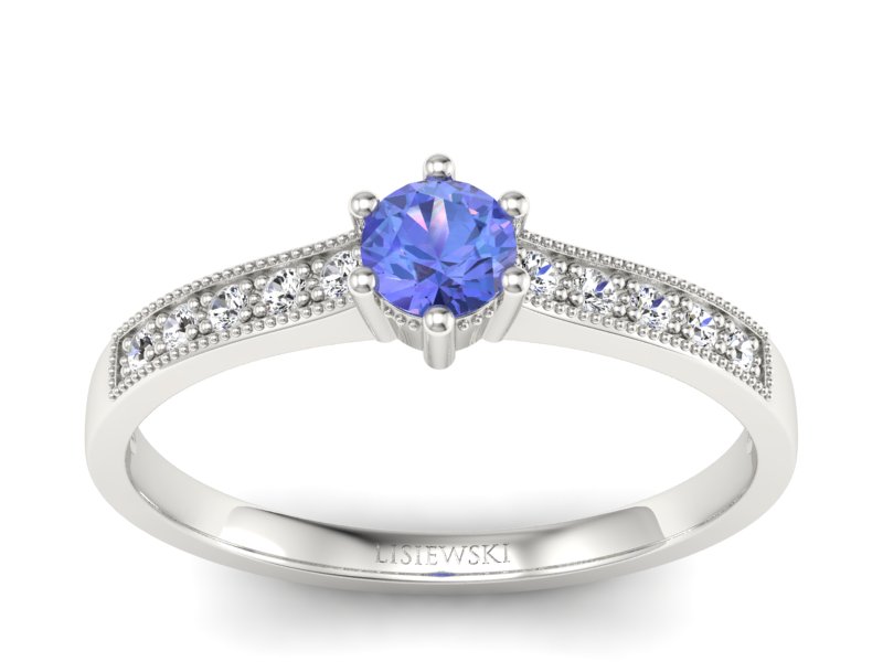 Pierścionek z tanzanitem białe złoto z brylantami - p16144bt