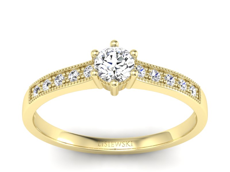 Pierścionek zaręczynowy z brylantami żółte złoto - p16144z