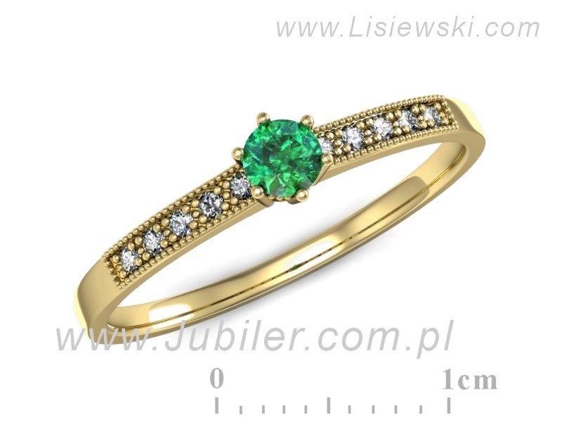 Pierścionek ze szmaragdem i diamentami w żółtym złocie - p16144zsm - 1