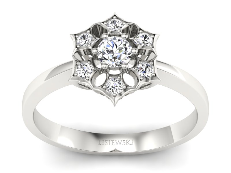 Złoty pierścionek z diamentem i brylantami - p16145b_VS_G