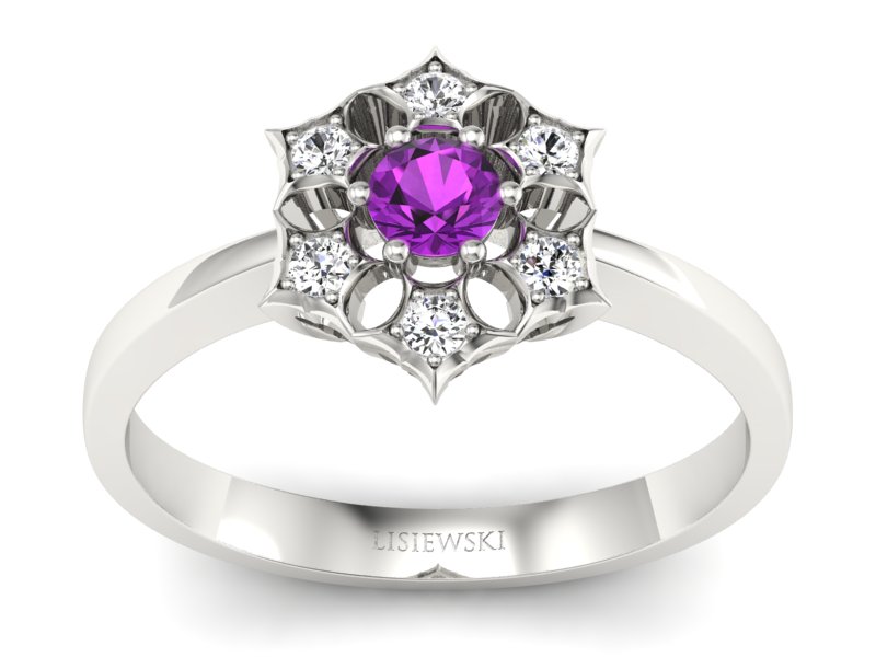 Pierścionek zaręczynowy z ametystem i brylantami - p16145bat