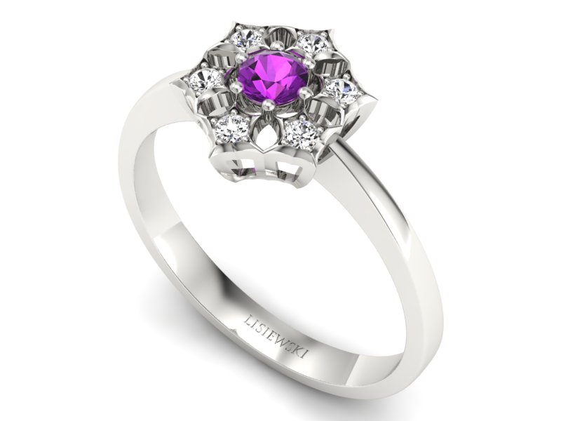 Pierścionek zaręczynowy z ametystem i brylantami - p16145bat — zdjęcie 3