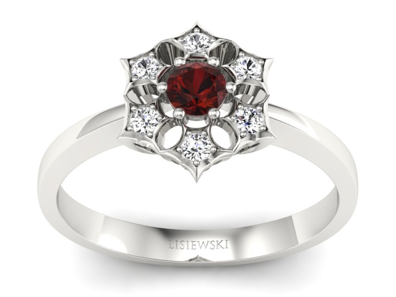 Pierścionek zaręczynowy z granatem i brylantami - p16145bgr