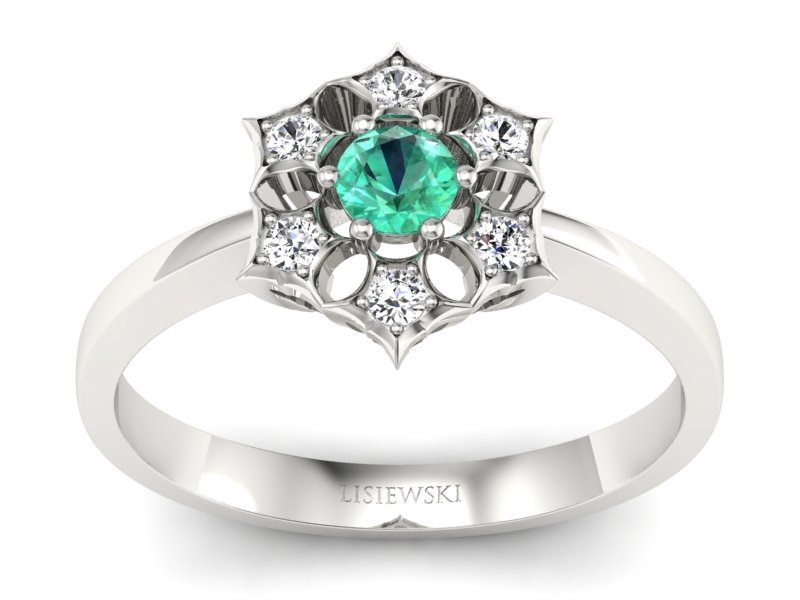 Złoty pierścionek ze szmaragdem i brylantami - p16145bsm