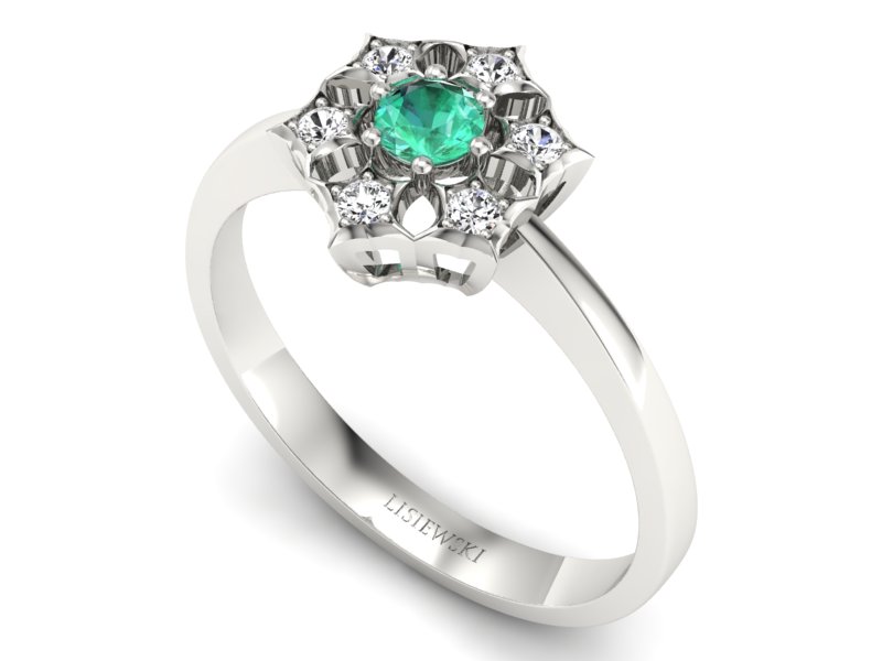 Złoty pierścionek ze szmaragdem i brylantami - p16145bsm — zdjęcie 3