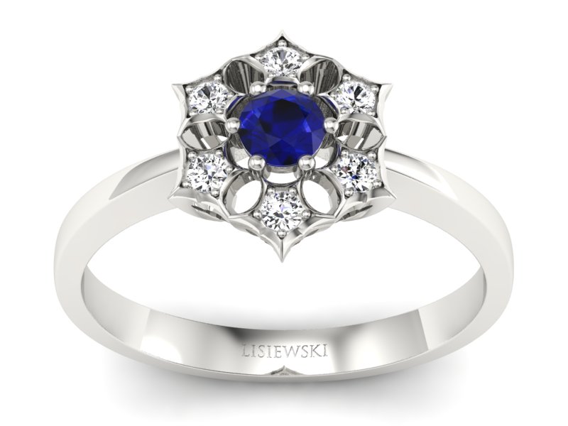 Złoty pierścionek ze spinelem i brylantami - p16145bsp