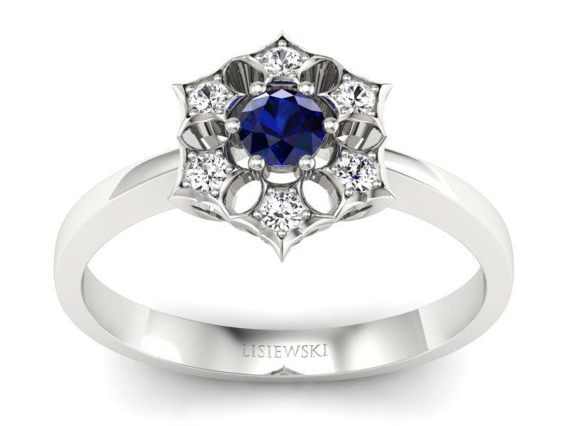 Złoty pierścionek z szafirem i brylantami - p16145bsz