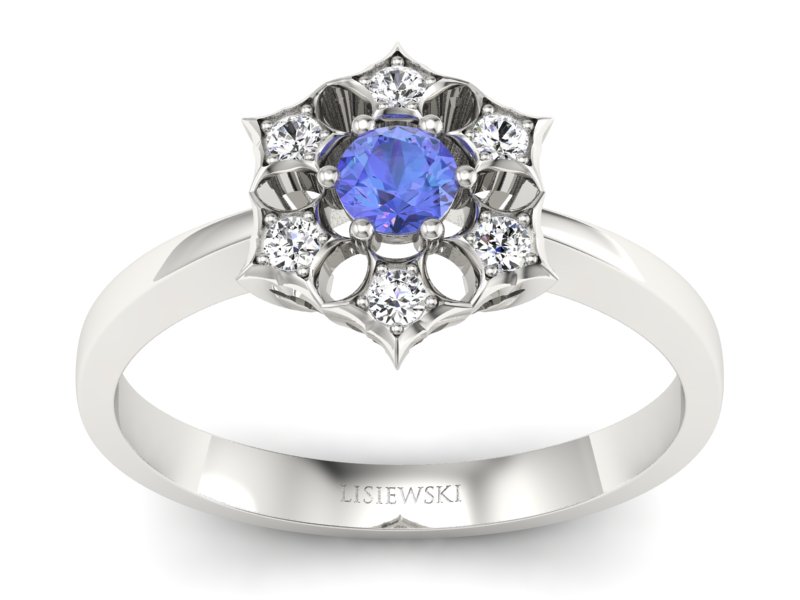 Złoty pierścionek z tanzanitem i brylantami - p16145bt