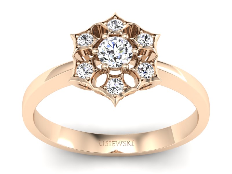 Złoty pierścionek z brylantem z różowego złota - p16145c_P_I