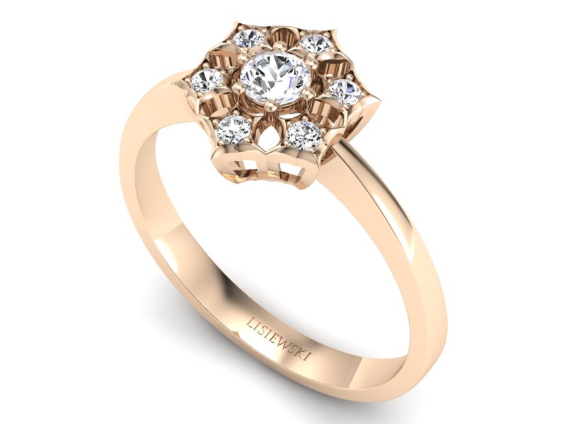 Złoty pierścionek z brylantem z różowego złota - p16145c_P_I — zdjęcie 3