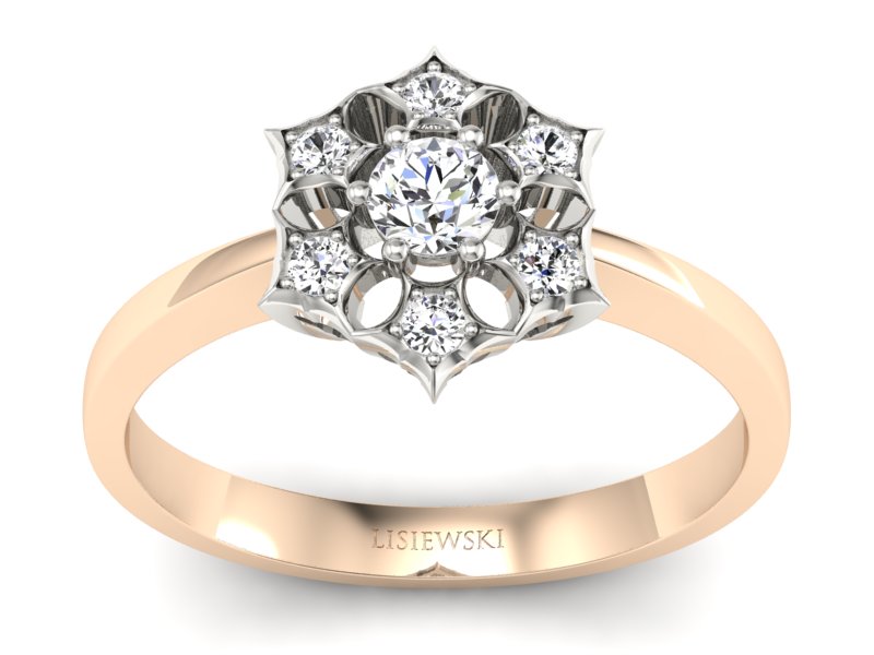 Pierścionek z brylantami różowe i białe złoto - p16145cb