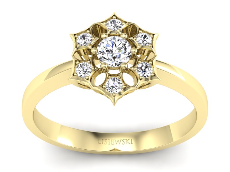 Złoty pierścionek z brylantami żółte złoto - p16145z