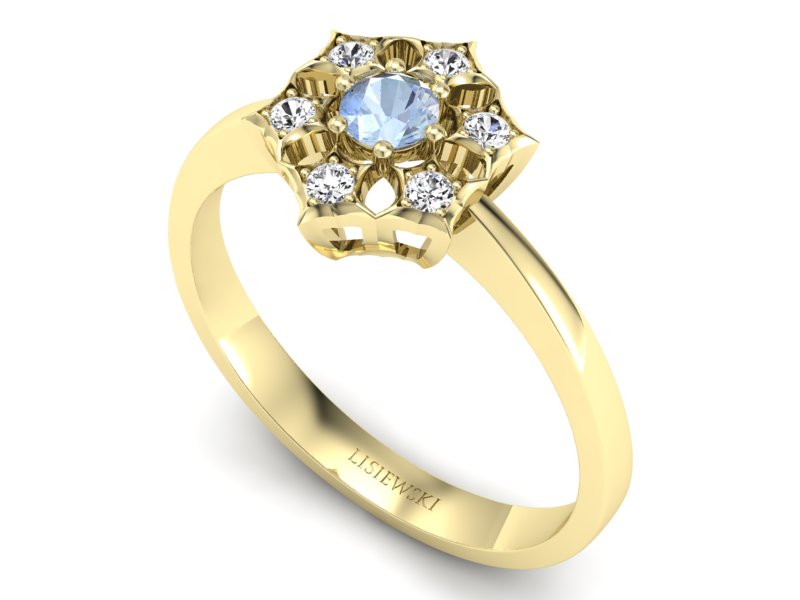 Złoty pierścionek z topazem i brylantami - p16145za — zdjęcie 3