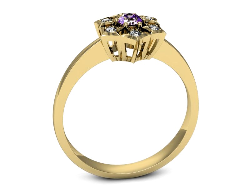 Pierścionek z ametystem i brylantami żółte złoto - p16145zat — zdjęcie 5