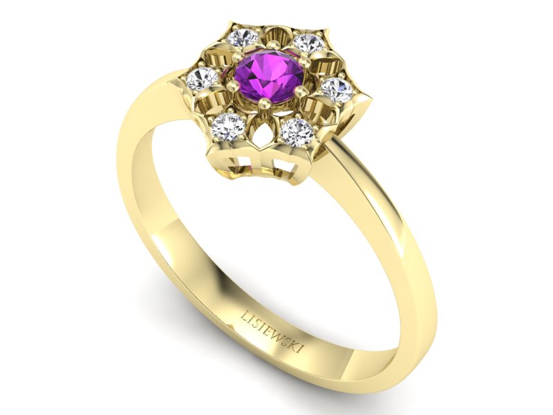Pierścionek z ametystem i brylantami żółte złoto - p16145zat — zdjęcie 3