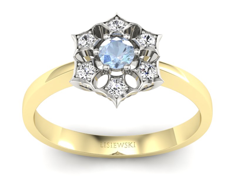 Pierścionek topaz i brylanty białe i żółte złoto - p16145zba