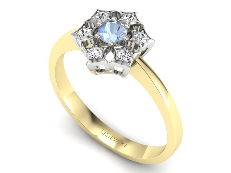 Pierścionek topaz i brylanty białe i żółte złoto - p16145zba — zdjęcie 3