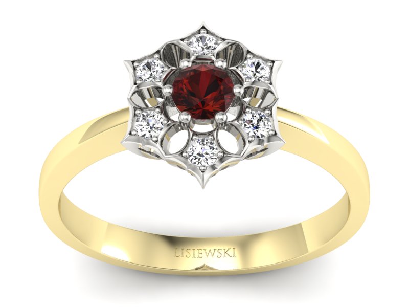 Pierścionek z granatem i brylantami - p16145zbgr