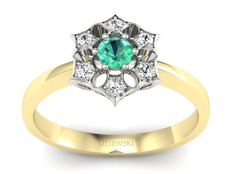 Pierścionek ze szmaragdem i diamentem - p16145zbsm