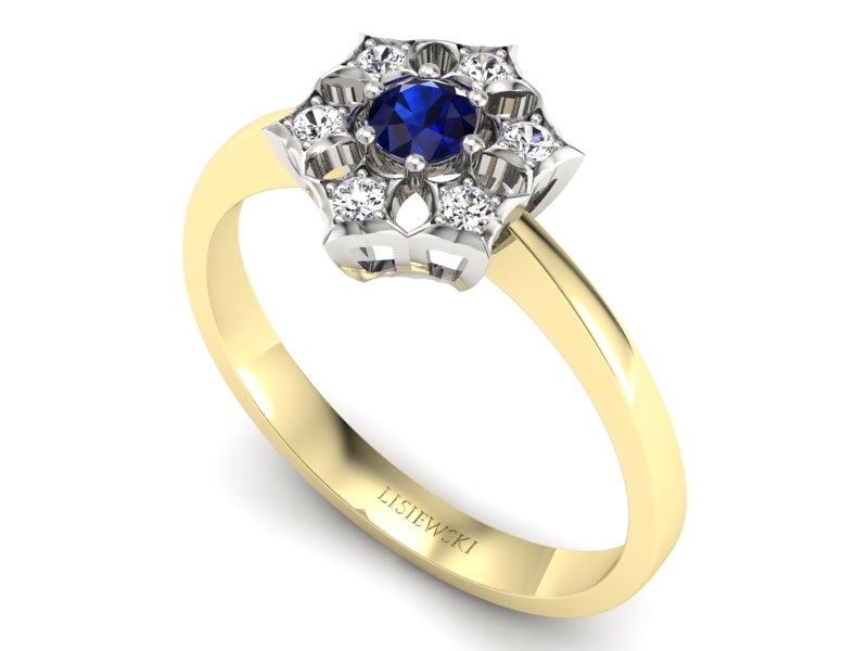 Złoty pierścionek z szafirem i brylantami - p16145zbsz — zdjęcie 3