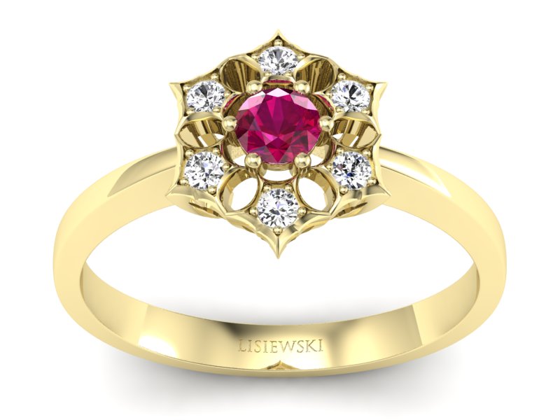 Pierścionek z rubinem i brylantami - p16145zr