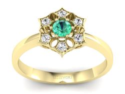 Złoty Pierścionek ze szmaragdem i brylantami - p16145zsm