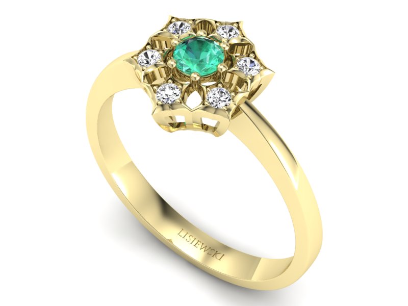 Złoty pierścionek ze szmaragdem i brylantami - p16145zsm — zdjęcie 3