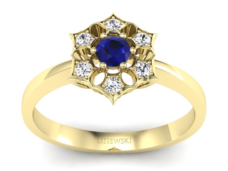 Pierścionek ze spinelem i diamentami żółte złoto - p16145zsp