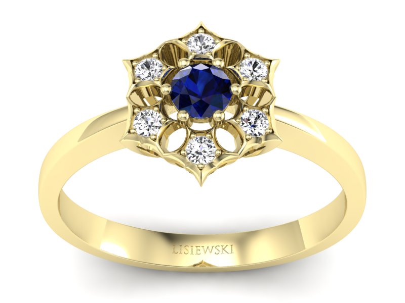 Pierścionek zaręczynowy z szafirem i brylantami - p16145zsz
