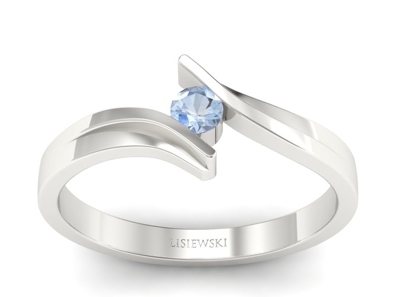 Złoty pierścionek z akwamarynem białe złoto - p16146ba