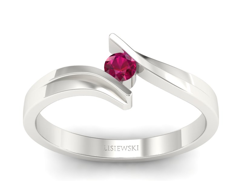 Złoty pierścionek z rubinem białe złoto - p16146br
