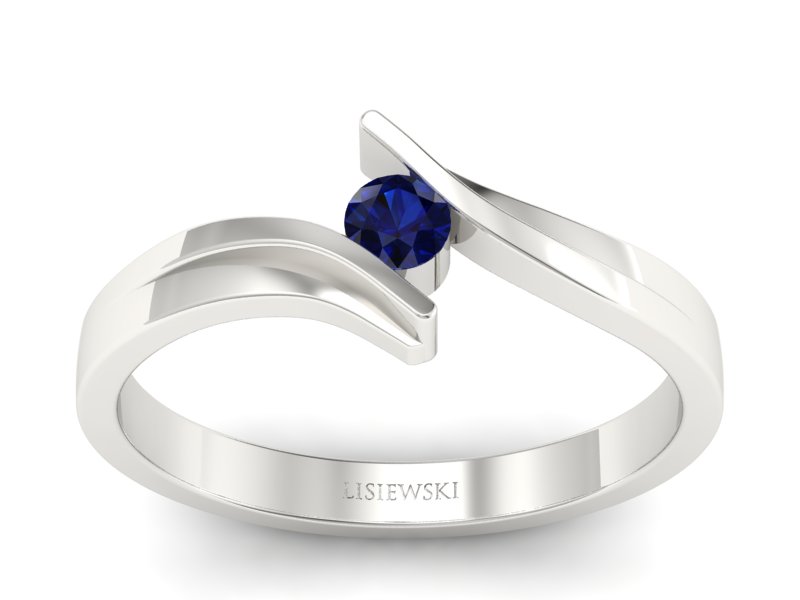 Złoty pierścionek z szafirem białe złoto - p16146bsz
