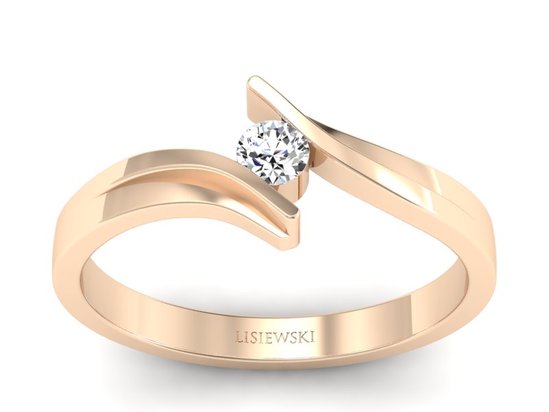 Złoty pierścionek z brylantem różowe złoto - p16146c
