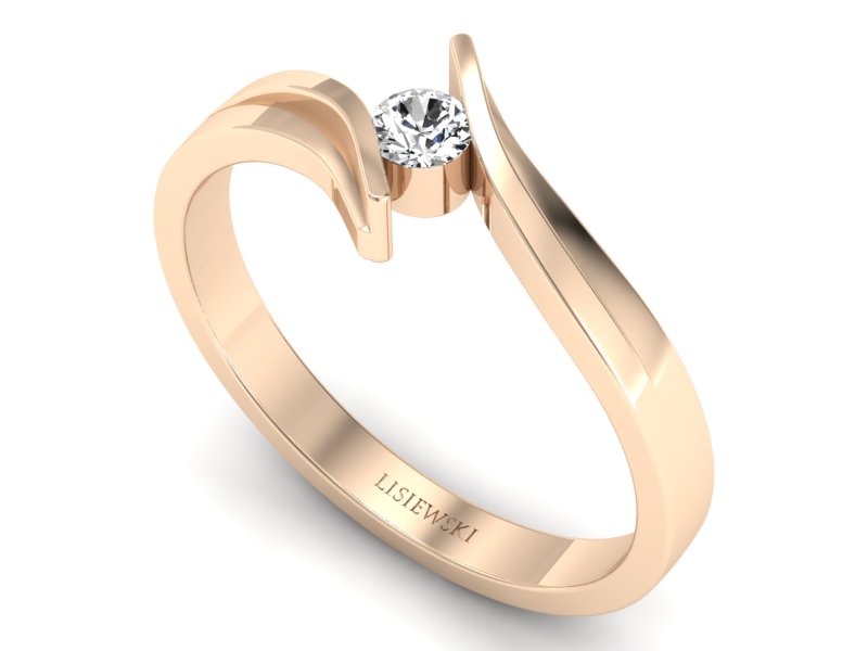 Złoty pierścionek z brylantem różowe złoto - p16146c — zdjęcie 3