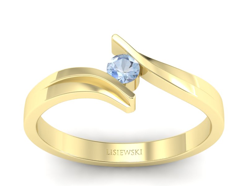 Złoty pierścionek z akwamarynem żółte złoto - p16146za