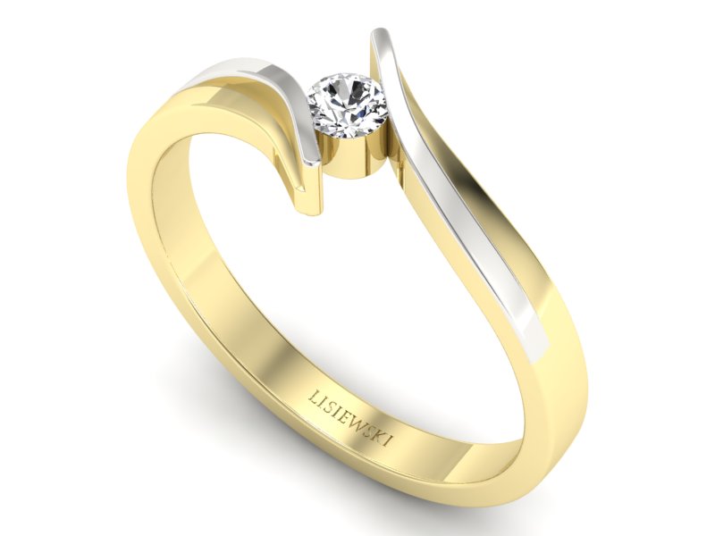 Złoty pierścionek z diamentem z rodowanego złota - p16146zb — zdjęcie 3