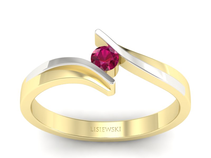 Złoty pierścionek żółte złoto z rubinem - p16146zbr