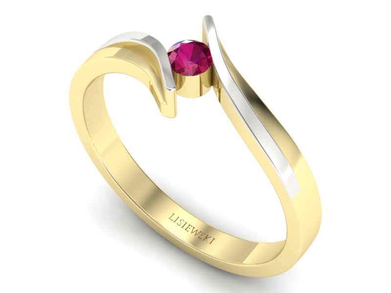 Złoty pierścionek żółte złoto z rubinem - p16146zbr — zdjęcie 3