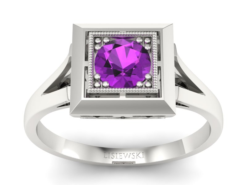 Złoty pierścionek z ametystem białe złoto - p16147bat