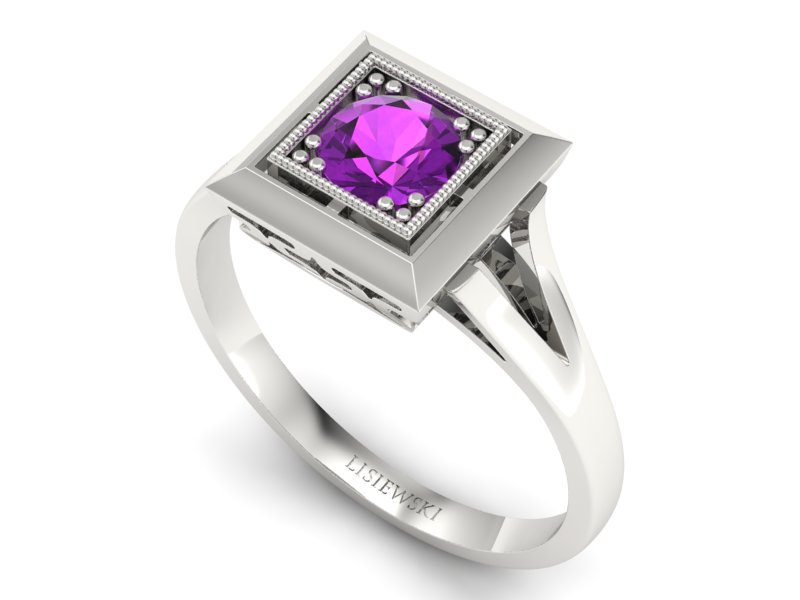 Złoty pierścionek z ametystem białe złoto - p16147bat — zdjęcie 3