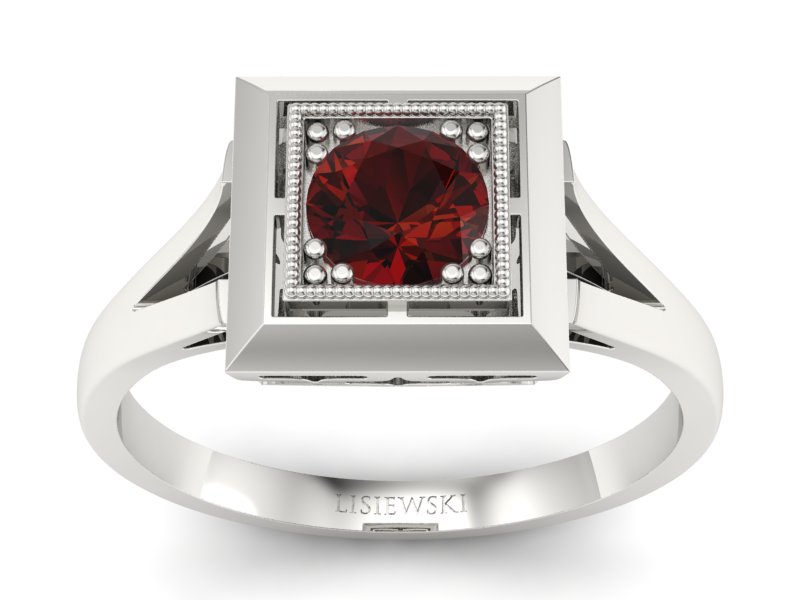 Złoty pierścionek z granatem białe złoto - p16147bgr