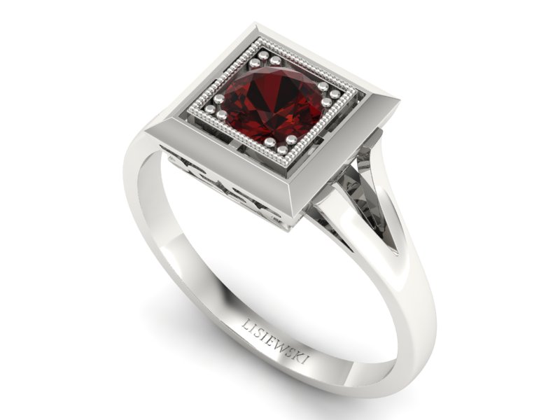 Złoty pierścionek z granatem białe złoto - p16147bgr — zdjęcie 3