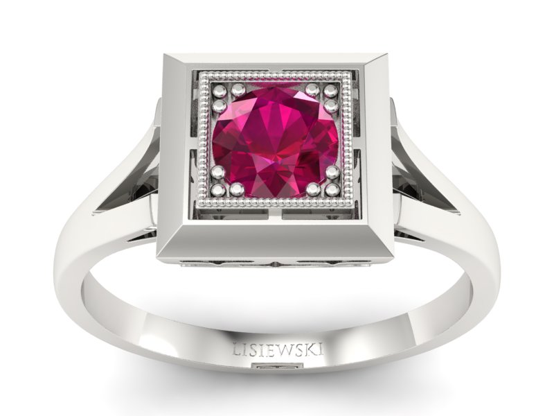 Złoty pierścionek z rubinem białe złoto - p16147br