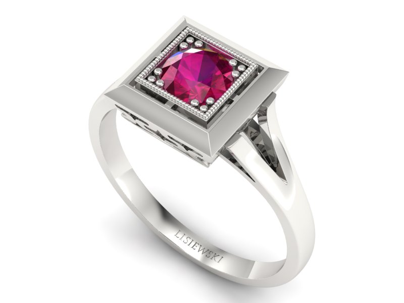 Złoty pierścionek z rubinem białe złoto - p16147br — zdjęcie 3