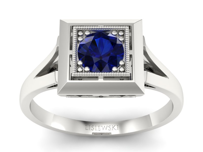 Złoty pierścionek z szafirem białe złoto - p16147bsz