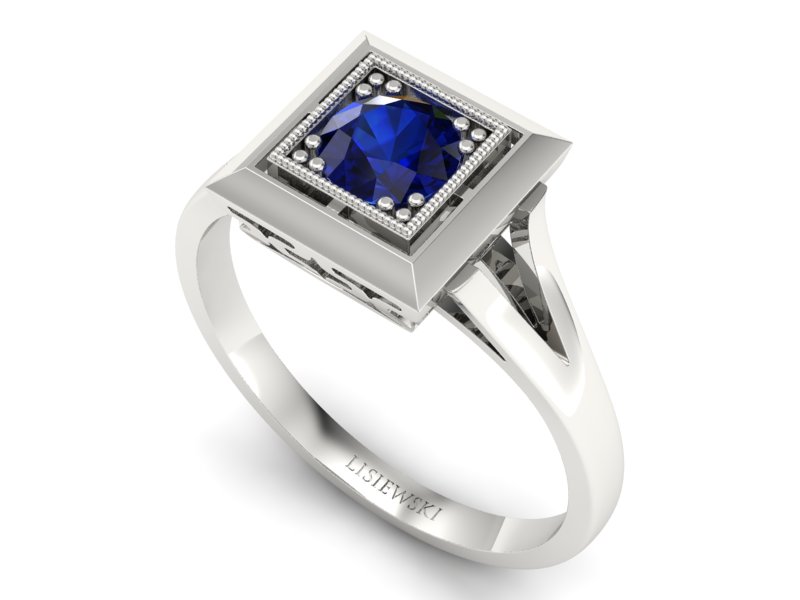 Złoty pierścionek z szafirem białe złoto - p16147bsz — zdjęcie 3