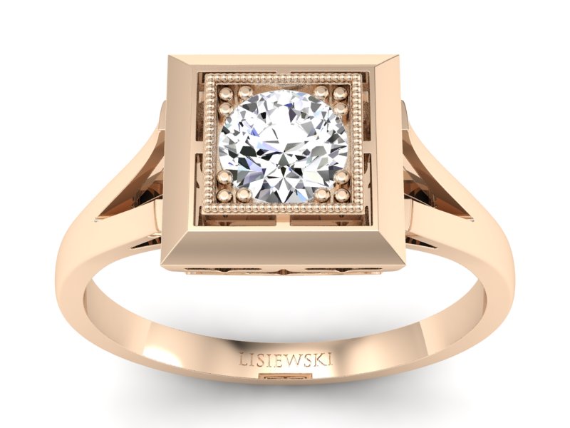 Złoty pierścionek z brylantem różowe złoto - p16147c_Si1_H