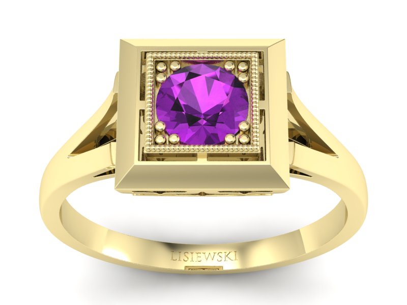 Złoty pierścionek z ametystem żółte złoto - p16147zat