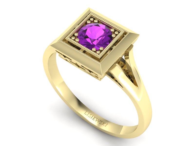 Złoty pierścionek z ametystem żółte złoto - p16147zat — zdjęcie 3