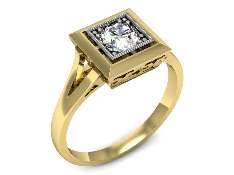 Pierścionek z diamentem żółte i białe złoto proba 585 - p16147zb_Vs1_H